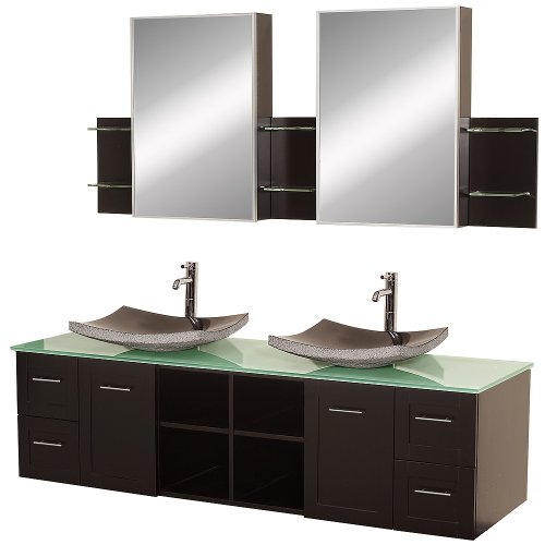 Bathroom Vanity Sink Combos Espresso Green Glass Top Black Granite Sinks