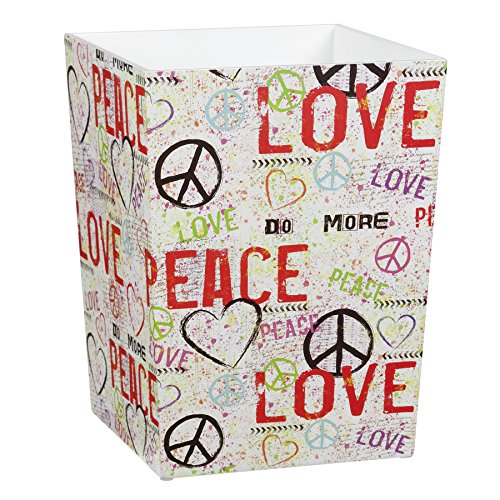 Peace and Love Graffiti Wood Waste Basket