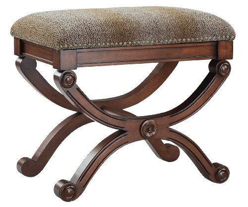 Stein World Accent Stool with Brown Brushed Spotted Patterned Fabric and Nail head Detailing