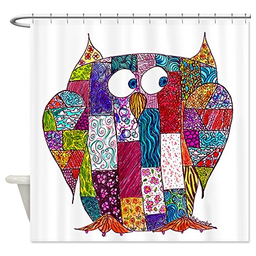 Artistic Colorful Quilted Owl Patchwork Design White Shower Curtain