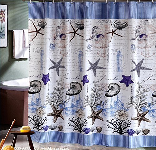 Eforcurtain Fish and Seashells Pattern Shower Curtain