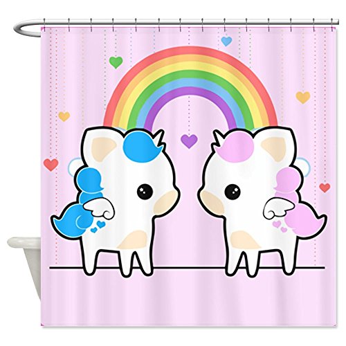 Rainbow Hearts and Unicorns Shower Curtain