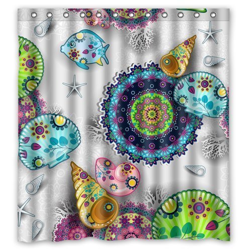 Polyester Fabric Colorful Sea World Seashell Shower Curtain by ARTSWOW